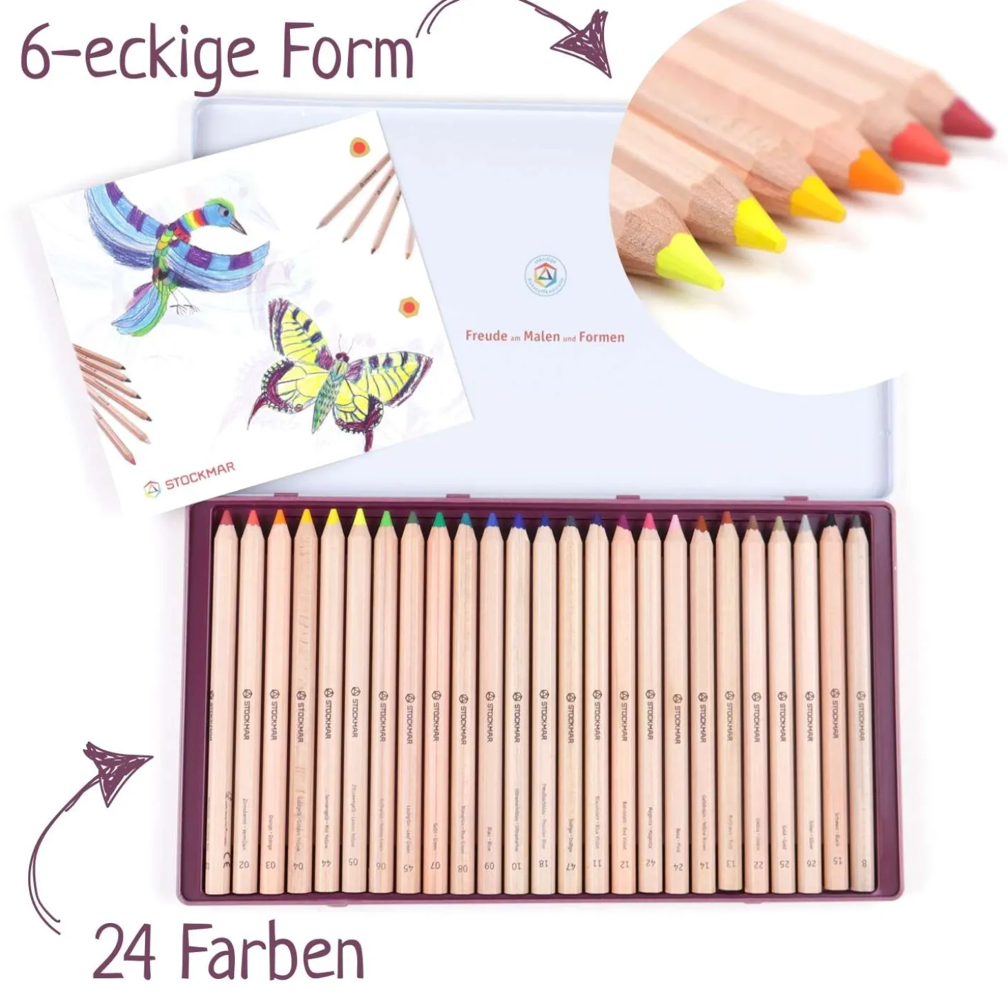 Dicke Buntstifte 6-eckig 24 Farben
