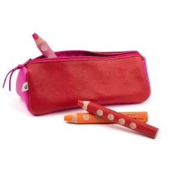 Federmäppchen Leder himbeer-pink