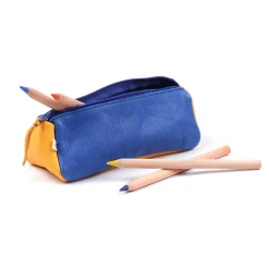 Federmäppchen Leder mango-blau