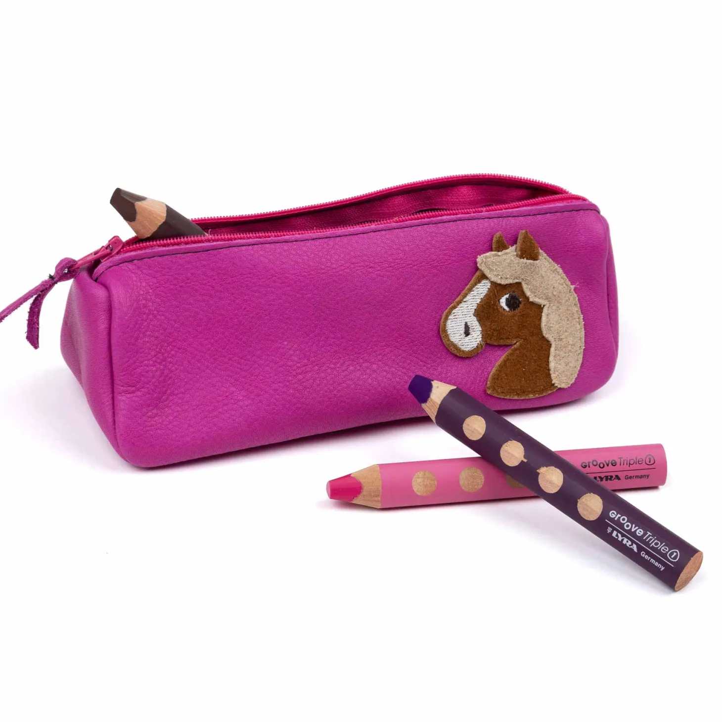 Federmäppchen Leder Pony pink