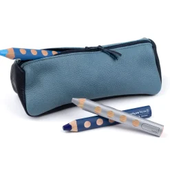 Federmäppchen Leder rauchblau-dunkelblau