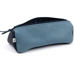 Federmäppchen Leder rauchblau-dunkelblau
