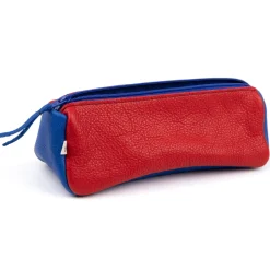 Federmäppchen Leder rot-blau