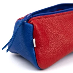 Federmäppchen Leder rot-blau