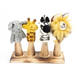Filz Fingerpuppen Safari-Freunde mit Ständer aus Holz 5-tlg