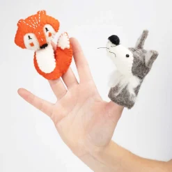 Filz Fingerpuppen Waldtiere mit Ständer aus Holz 5-tlg