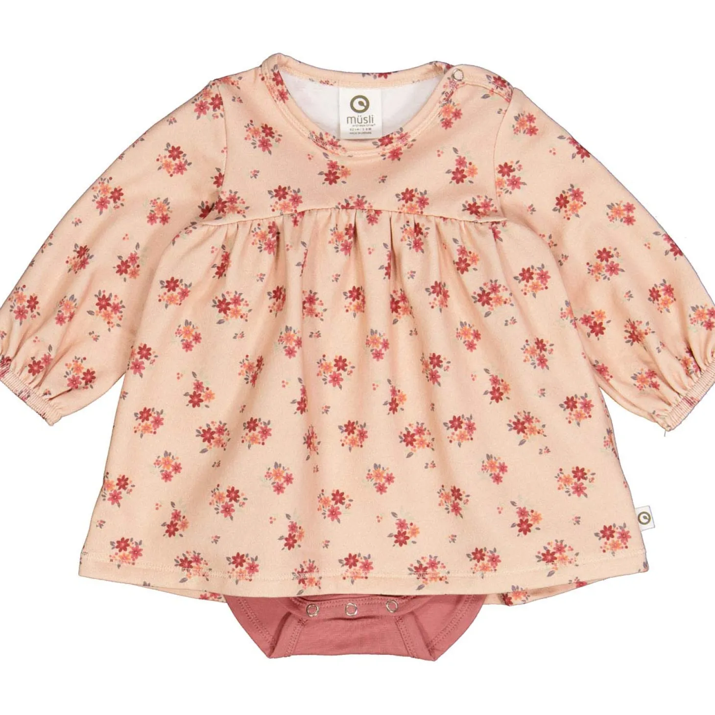 Langarm Bodykleid "Blümchen" pfirsich-rosa 80