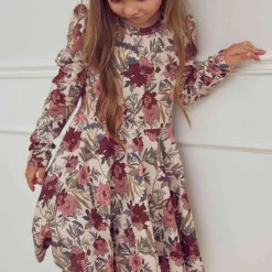 Langarm-Kleid geblümt altrosa 116