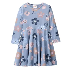 Langarm Kleid "große Herbstblumen" rauchblau 122