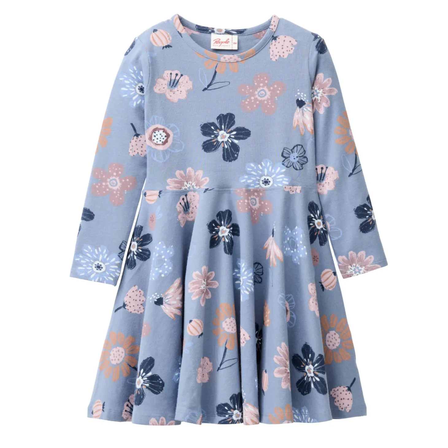 Langarm Kleid "große Herbstblumen" rauchblau 122