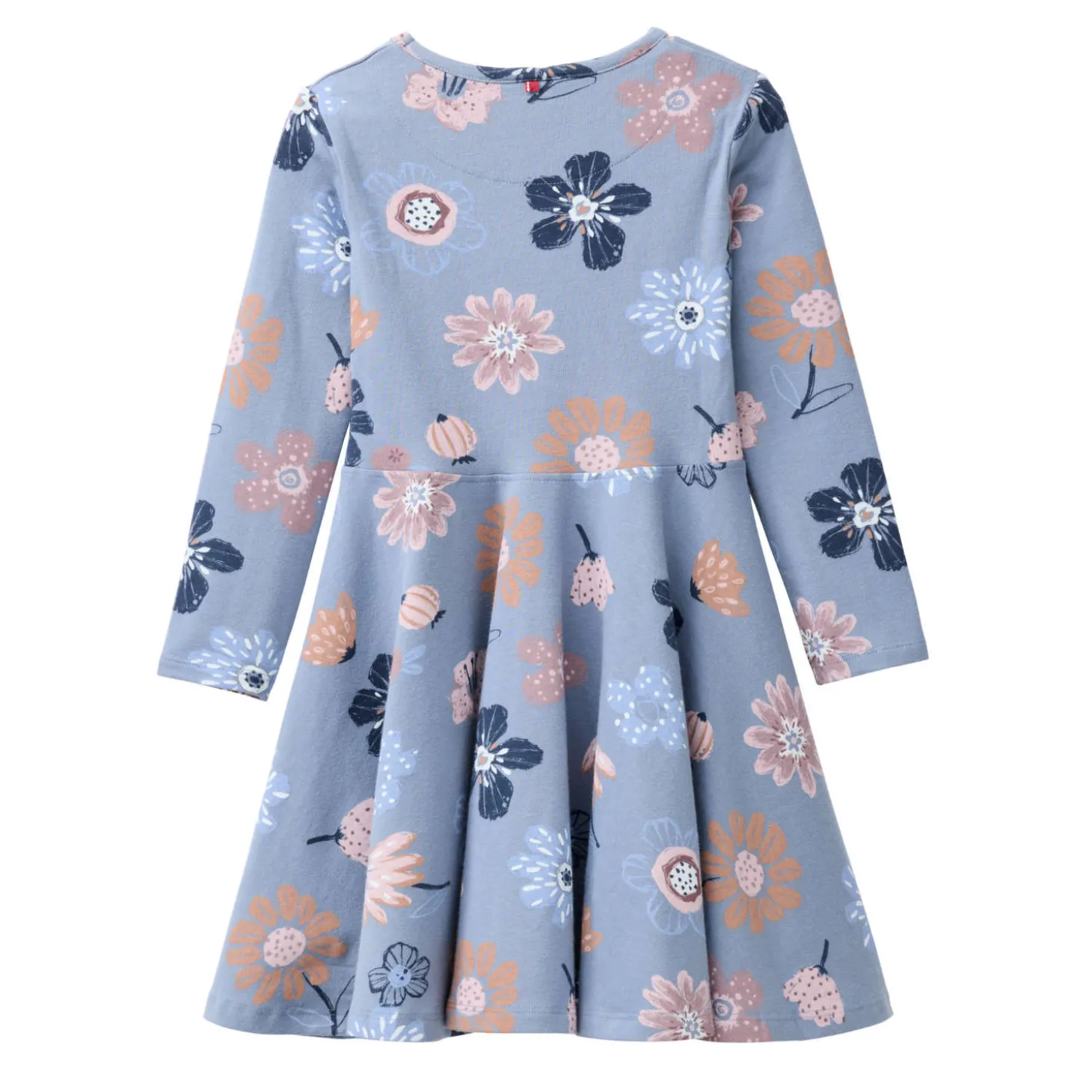 Langarm Kleid "große Herbstblumen" rauchblau 122