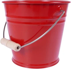 Metalleimer mit Holzgriff rot