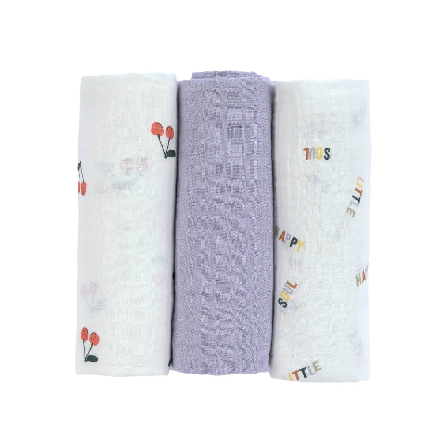 Mulltücher 3er Set 85x85 cm "Früchte" weiß-lila