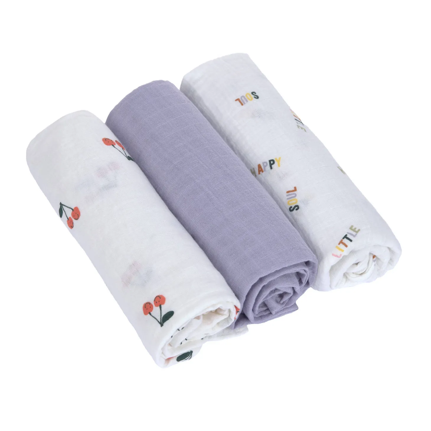 Mulltücher 3er Set 85x85 cm "Früchte" weiß-lila