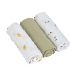 Mulltücher 3er Set 85x85 cm "Früchte" weiß-oliv