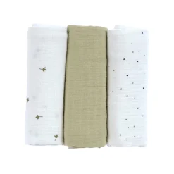 Mulltücher 3er Set 85x85 cm weiß-oliv
