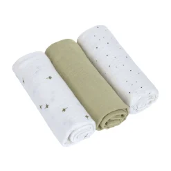 Mulltücher 3er Set 85x85 cm weiß-oliv