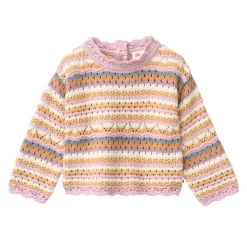 Pointelle-Strickpullover bunt geringelt 74/80