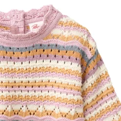 Pointelle-Strickpullover bunt geringelt 74/80