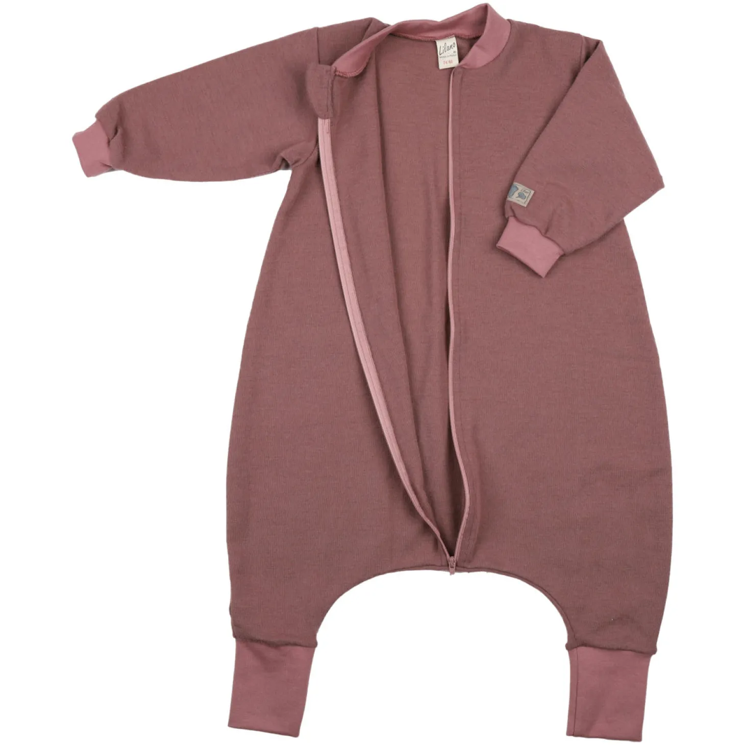 Schlafsack Wolle Seide mit Bein mauve 74/80