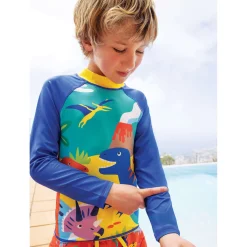 Schwimmshirt "Dinosaurier" blau-gelb UPF 40+ 110
