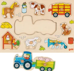 Steckpuzzle Holz - Traktor mit Anhänger 10 Teile