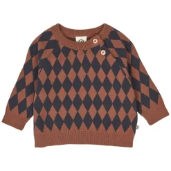 Strickpullover "Harlequin" blau-rostbraun 80