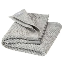 Waben Strickdecke Merinowolle Grau
