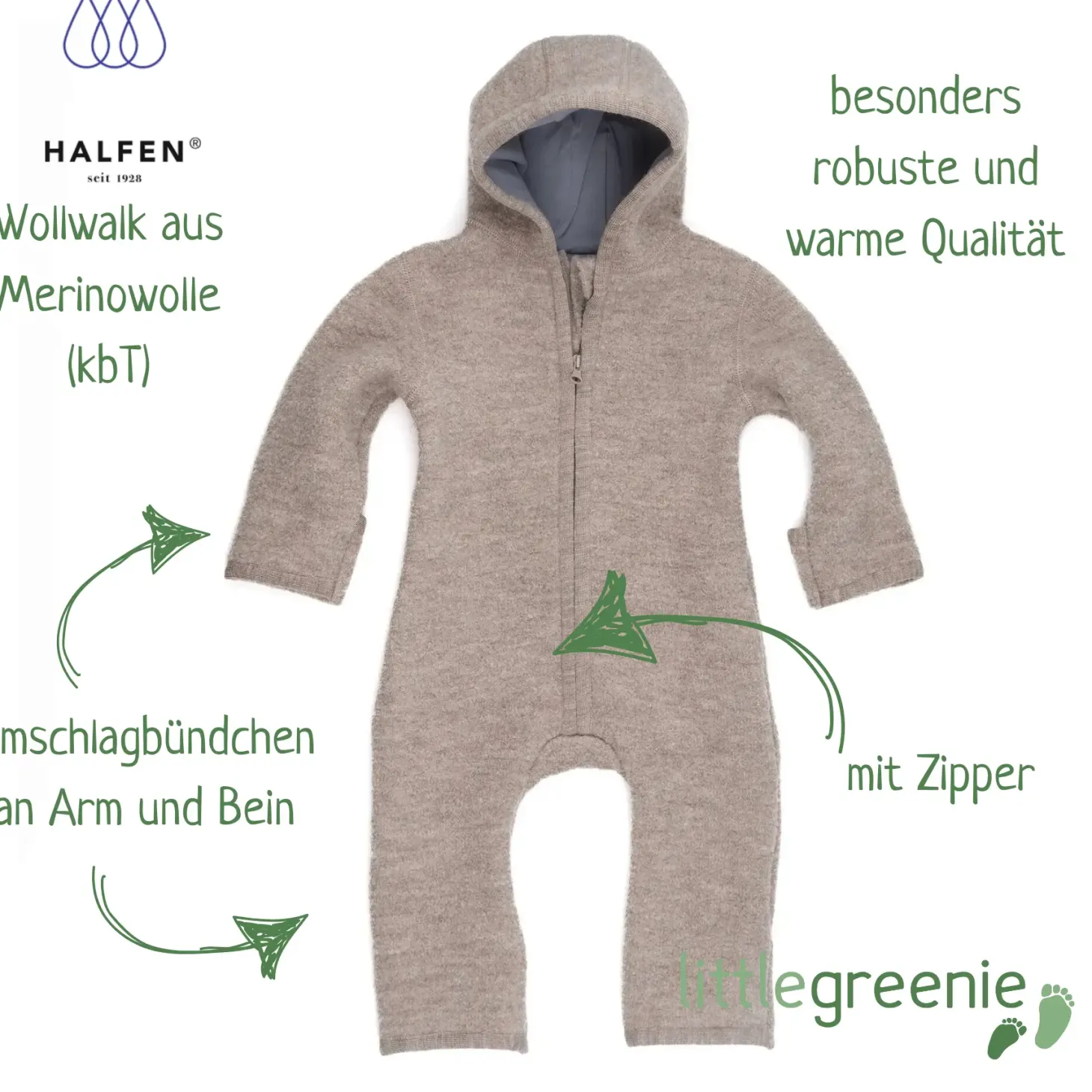 Walk-Overall mit Reißverschluss greige 62/68