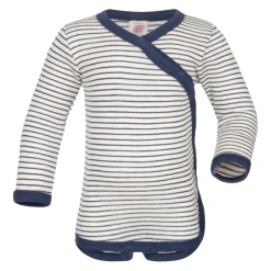 Wickelbody langarm Wolle Seide marine-natur 50/56