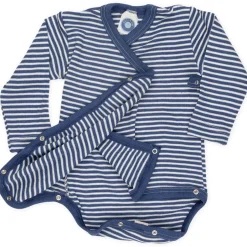 Wickelbody Wolle Seide blau-natur 50/56