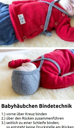 Baby Häubchen Fleece Merinowolle grau 50/56