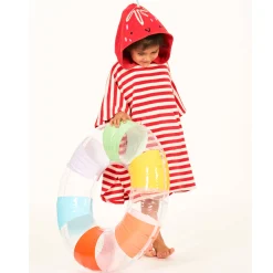 Badeponcho "Erdbeere" rot gestreift 110/116