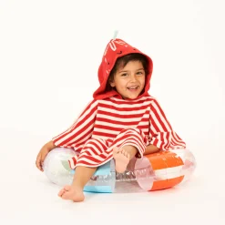 Badeponcho "Erdbeere" rot gestreift 110/116