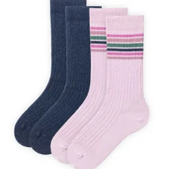 Ripp-Socken 2er-Set blau-rosa 34-36