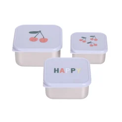 Snackbox 3er Set Edelstahl "Kirsche" lila