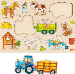 Steckpuzzle Holz - Traktor mit Anhänger 10 Teile