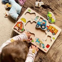 Steckpuzzle Holz - Traktor mit Anhänger 10 Teile