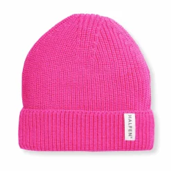 Strick-Beanie Merinowolle neon pink 4-9y