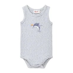 Trägerbody "Delphin" taubenblau geringelt 74/80